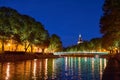 The night panoramic view of Aura river in Turku, Finland.