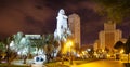 Night panoramic view of Cervantes Monument in Madrid Royalty Free Stock Photo