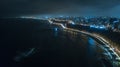 Night panoramic view of the Costa Verde high way and Costanera at the sunset, San Miguel - Lima, Peru.