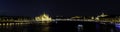 Night panoramic view of the Danube River as it passes through Budapest, Hungary