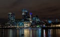 Night panoramic view of London city and skyscrapers of the square mile business financial district.