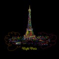 Night Paris,cityscape with Eifel Tower. Sketch for your design