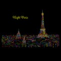 Night Paris,cityscape with Eifel Tower. Sketch for your design