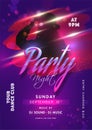 Night Party Invitation, Flyer Design with Silhouette Female and Lighting Effect on Red Brush Stroke and Purple Background with Royalty Free Stock Photo