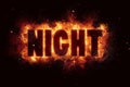 Night party music text on fire flames explosion burning Royalty Free Stock Photo