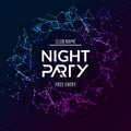 Night Party poster. Shiny banner club disco. Dj dance summer invitation