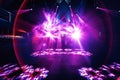 Night party rave concert stage with pink lasers Royalty Free Stock Photo