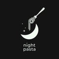 Night pasta logo. Midnight food with spaghetti