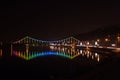 Night pedestrian bridge with incredible lighting Royalty Free Stock Photo