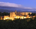 Night photo of the Alhambra Palace, in Granada, Andalusia, Spain Royalty Free Stock Photo
