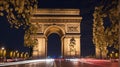 Night photo of the Arc de Triomphe - Arch of Triumph, Paris, France