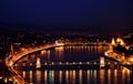 night photo at blue hour of Budapest with the Chain bridge, the Danube and the Parliament Royalty Free Stock Photo