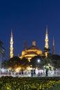 Night photo of Blue Mosque in city of Istanbul, Turkey Royalty Free Stock Photo