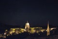 Night photo of the Buda Castle, Budapest, Hungary in sunny day with blue sky background