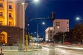 Night photo of Building of Bulgarian National Bank in city of Sofia, Bulgaria