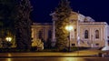 Night photo of the building of the Local History Museum in Odessa Ukraine