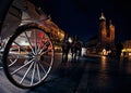 Night photo of the central square Rynok Glavny with St. Mary's Church in Krakow Poland