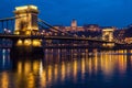 Night Photo of Chain Bridge, Budapest, Hungary Royalty Free Stock Photo