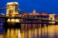 Night Photo of Chain Bridge, Budapest, Hungary Royalty Free Stock Photo