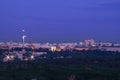 Night photo of the city of Madrid with the Lighting and Communications Tower Faro de Moncloa, the General Headquarters of the Ai Royalty Free Stock Photo