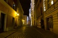 Night photo of a cobbled street in the old part of Poznan, Poland Royalty Free Stock Photo