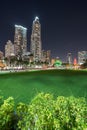 Night photo Downtown Miami buildings and garden at Bayfront Park Royalty Free Stock Photo