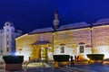 Night photo of Dzhumaya Mosque and Central Street of city of Plovdiv, Bulgaria