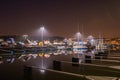 Night photo of empty marina at early spring.. Royalty Free Stock Photo