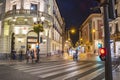 Night photo of entrance of NH Collection Victoria Hotel, street Recojidas of Granada 30.Sept.2020 Albacin, Granada, Spain. Long