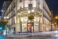 Night photo of entrance of NH Collection Victoria Hotel, street Recojidas of Granada 30.Sept.2020 Albacin, Granada, Spain. Long