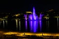 Night photo Fountain and reflections Heartland of America Park Omaha Nebraska USA Royalty Free Stock Photo