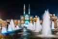 Yazd, Iran - May 17, 2017. Night photo of Amir Chakhmaq Complex with fountain and statues Royalty Free Stock Photo