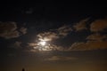 Night photo and full moon on sky and clouds Royalty Free Stock Photo