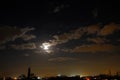 Night photo and full moon on sky and clouds Royalty Free Stock Photo