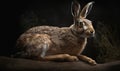 night photo of Hare genus Lepus in its natural habitat. Generative AI