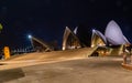 Night view of Iconic Sydney Opera House massive forecourt and stairs Sydney New South Wales Australia