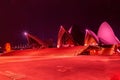 Night view of Iconic Sydney Opera House massive forecourt and stairs Sydney New South Wales Australia