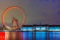 Night photo of The London Eye and County Hall from Westminster bridge, London, England, Great Brit Royalty Free Stock Photo