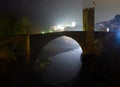 Night photo of medieval bridge. Besalu