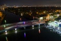 Night photo Miami Beach 41st Street Bridge neon lights over Indian Creek waterway