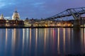 Night photo of Millennium Bridge and St. Paul Cathedral, London, Great Britain Royalty Free Stock Photo