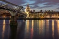 Night photo of Millennium Bridge and St. Paul Cathedral, London, Great Britain Royalty Free Stock Photo