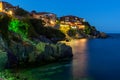 Night photo of old town of Sozopol of Sozopol ancient fortifications