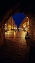 Night photo of one of the central streets in Krakow Poland