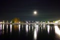 Night photo of Rhone River and Lake of Geneva Royalty Free Stock Photo