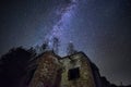 Night photo, ruined walls and the Milky Way