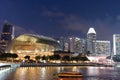 night photo of Singapore esplanade and singapore river in esplanade avenue, Singapore, April 14, 2018