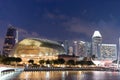 night photo of Singapore esplanade and singapore river in esplanade avenue, Singapore, April 14, 2018