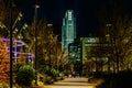 Night photo of the skating rink at the newly redeveloped Heartland of America Park at The Riverfront downtown Omaha Nebraska USA. Royalty Free Stock Photo