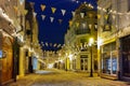 Night photo of street in district Kapana, city of Plovdiv, Bulgaria